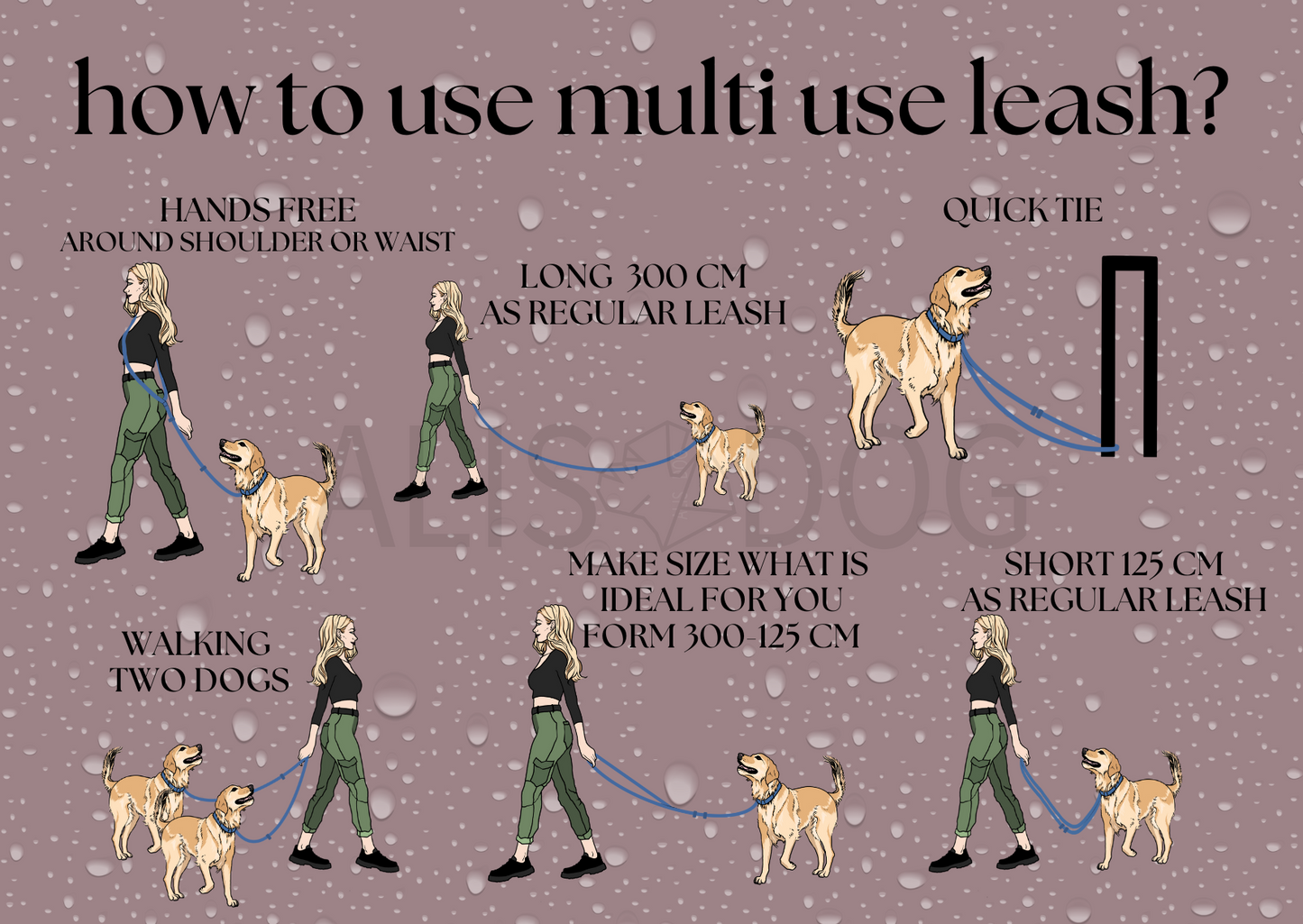 Waterproof Multi dog leash Frosted Bliss 300 cm