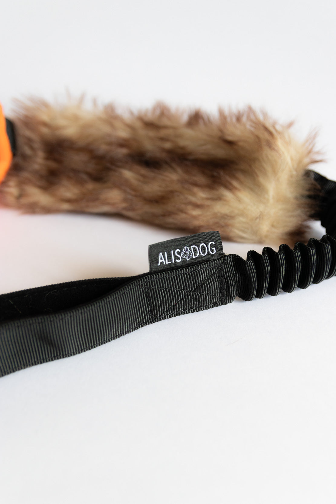 Bungee Tug Toy with Fur and Orange ball, Black handle