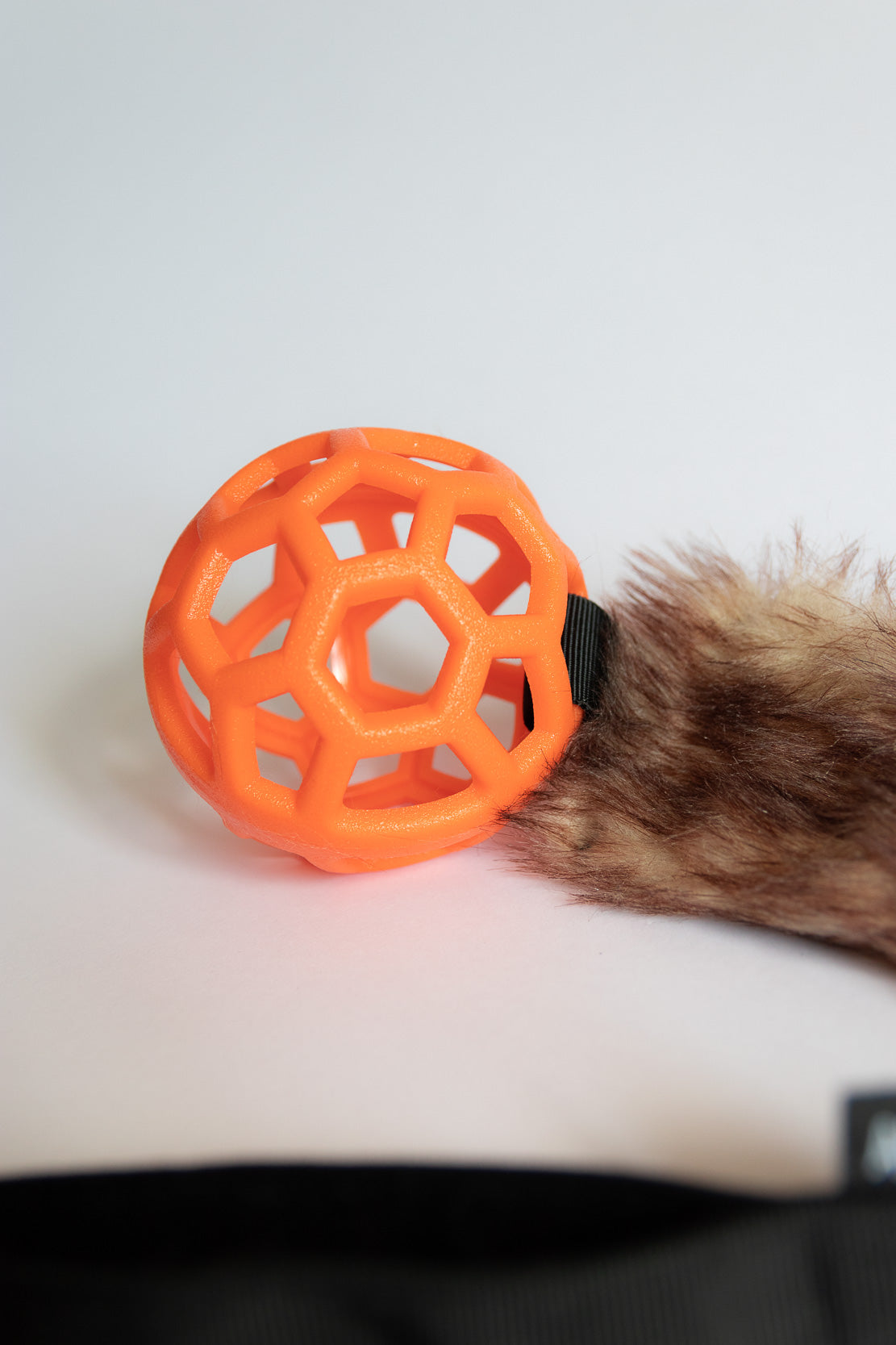 Bungee Tug Toy with Fur and Orange ball, Black handle